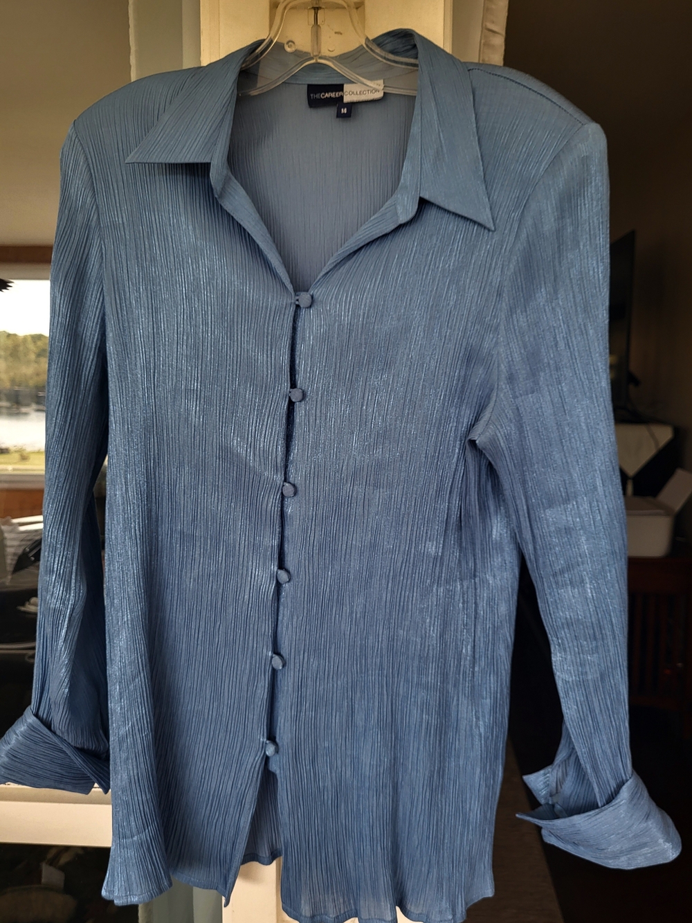 Size 14 Blue Cloth Button Blouse